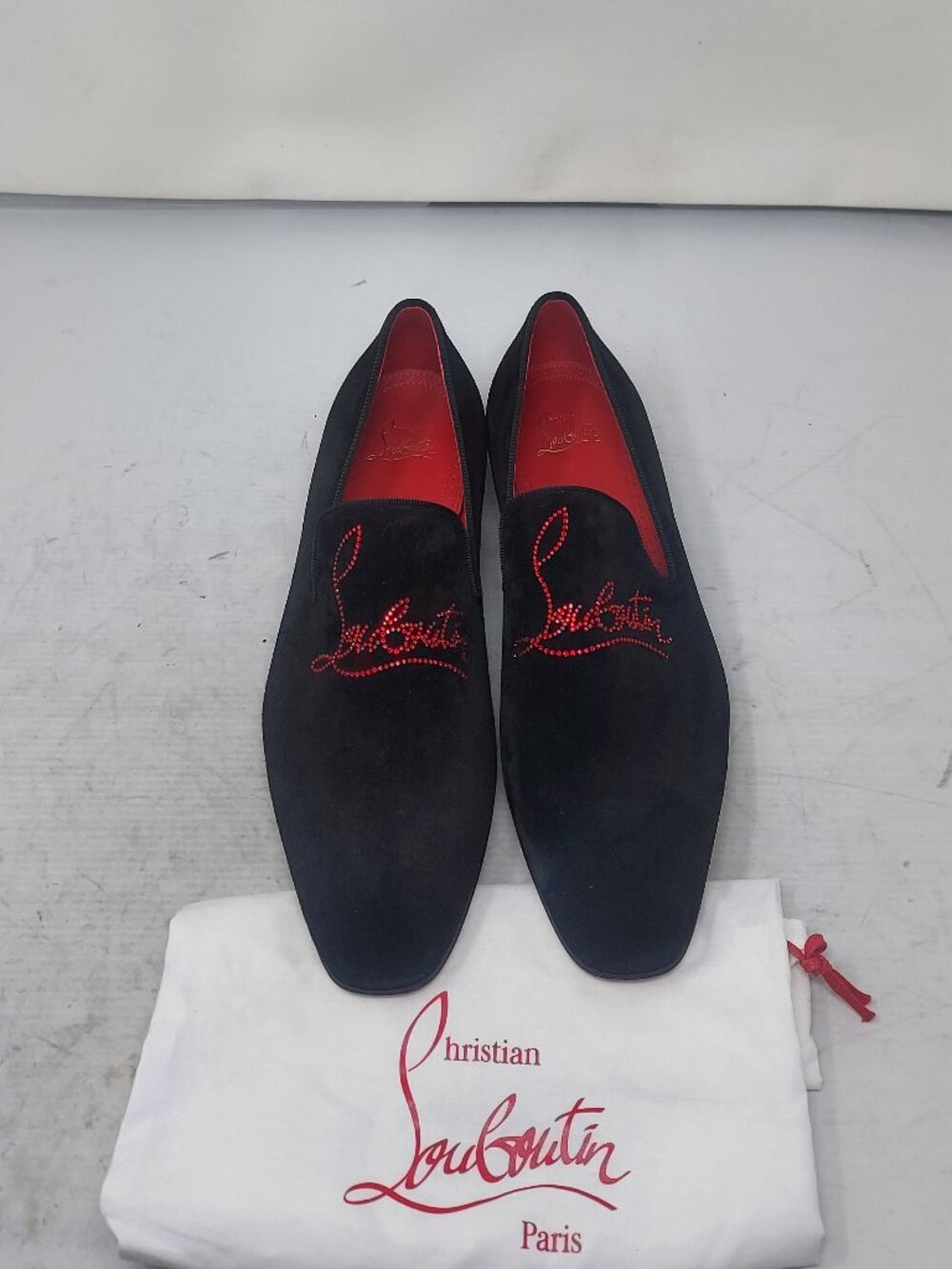 CHRISTIAN LOUBOUTIN Black Dandelion Strass Suede Logo Loafer